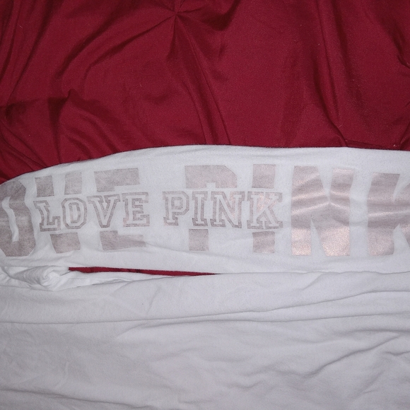 PINK Victoria's Secret White Crew Neck Long Sleeve Tee Metallic Spellout Sz S - Picture 2 of 4